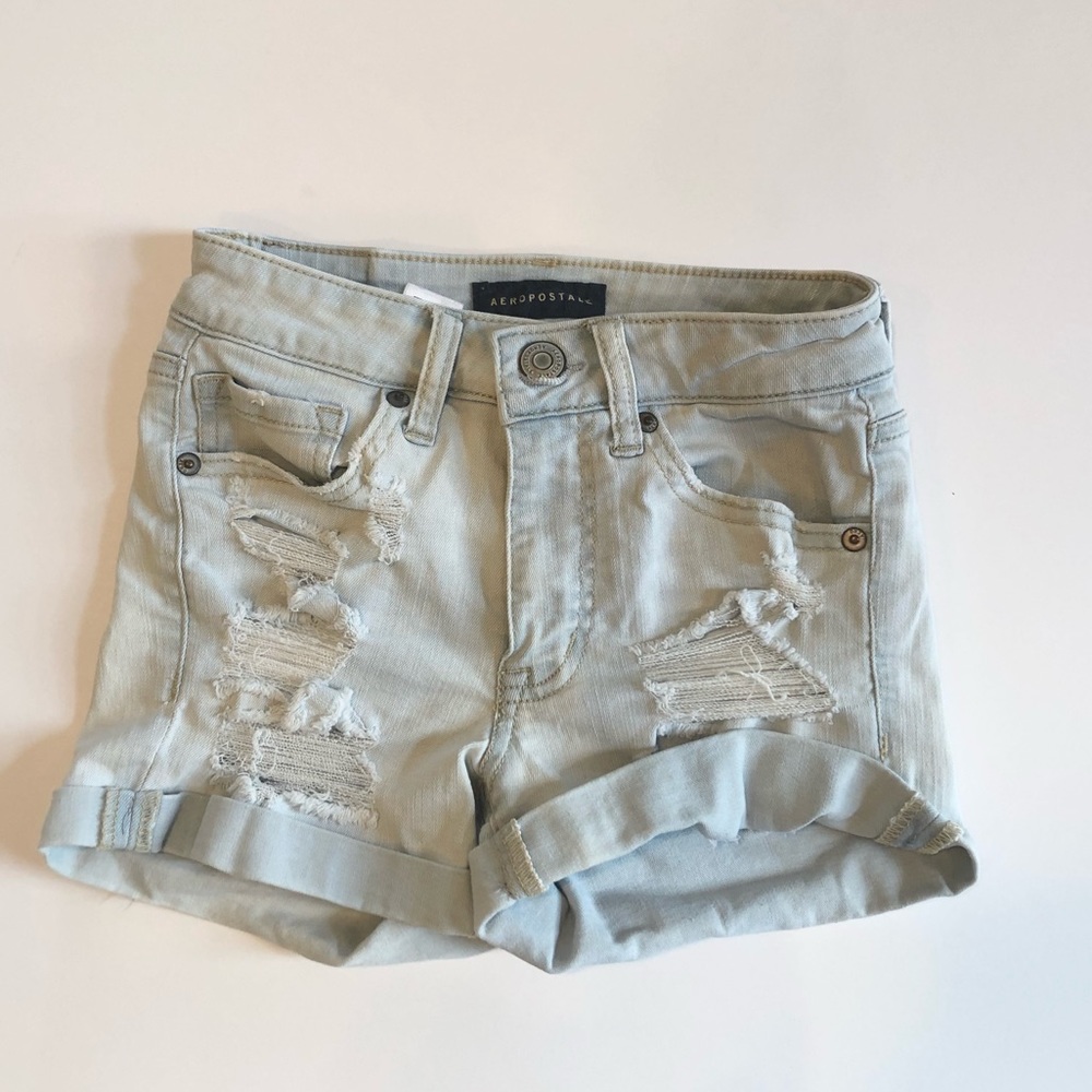 Jean Shorts Distressed Light Wash High Waisted